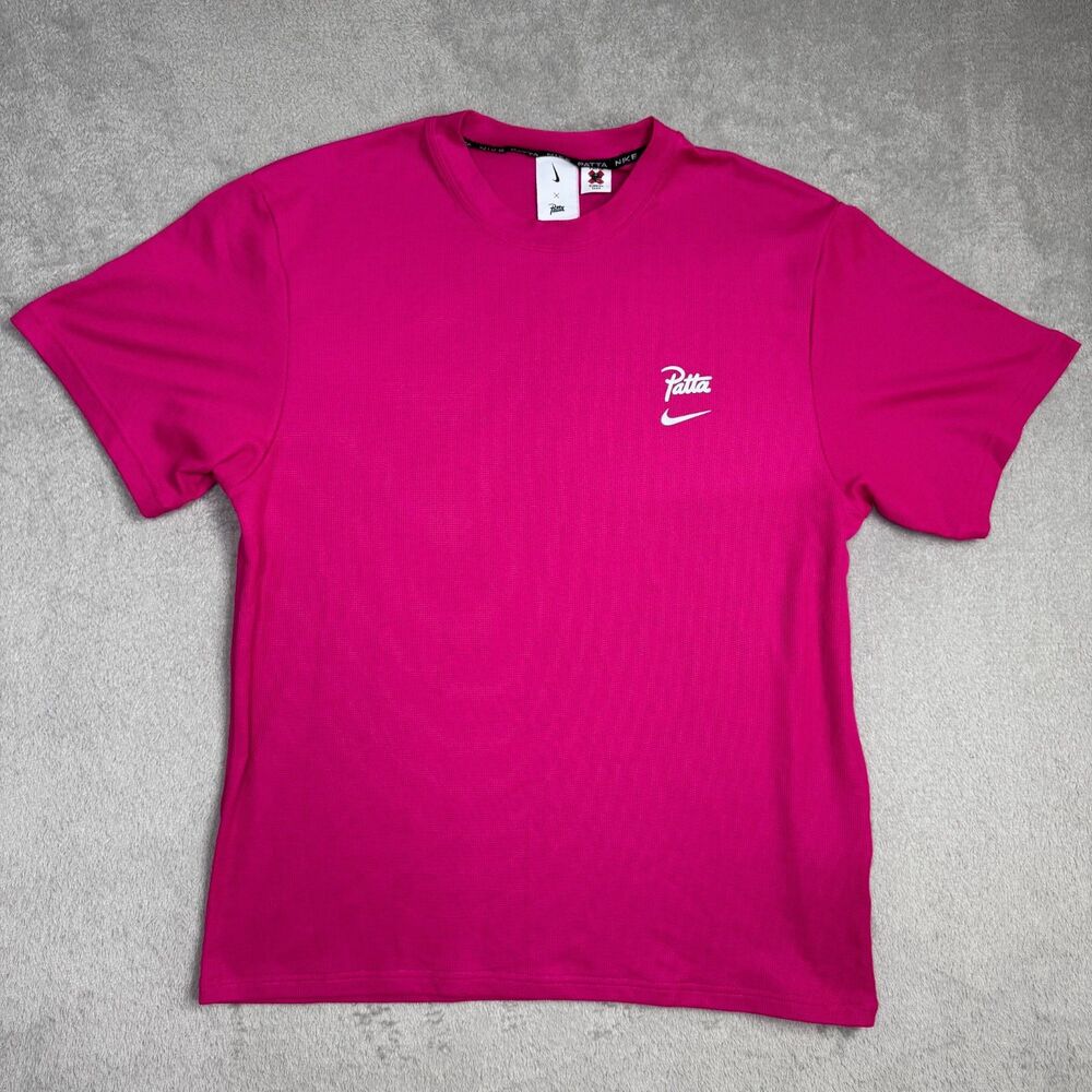 Nike Patta Running Team T-Shirt Mens Medium Fireberry Waffle Knit Sweat Wicking